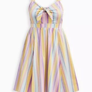 Pastel Stripe Poplin Tie-Front Mini Skater Dress | Size 2